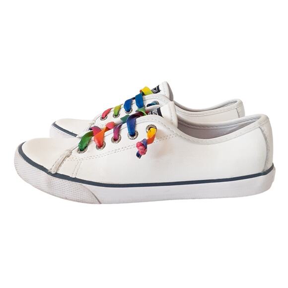 Sperry Top Sider Sea Coast White Leather Lace Up Sneakers Youth 2M Boat Shoes
